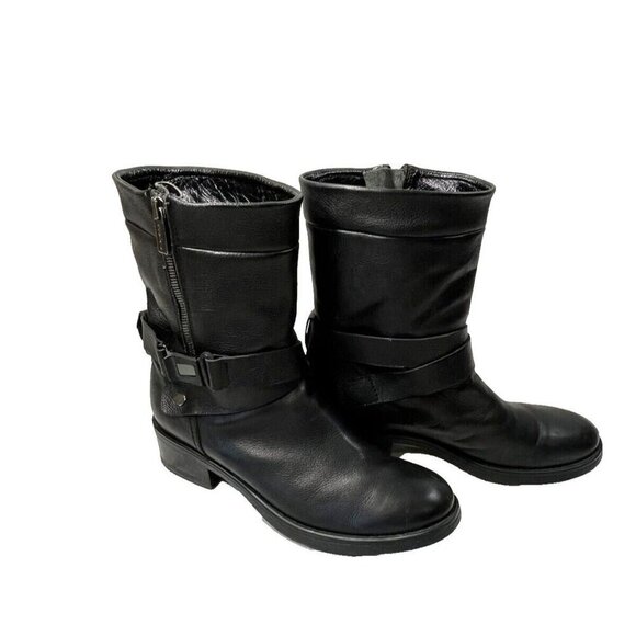 AQUATALIA Boots MARVIN K Moto Leather Biker Side Zip Black Italy  Womens 9.5 - Picture 2 of 15